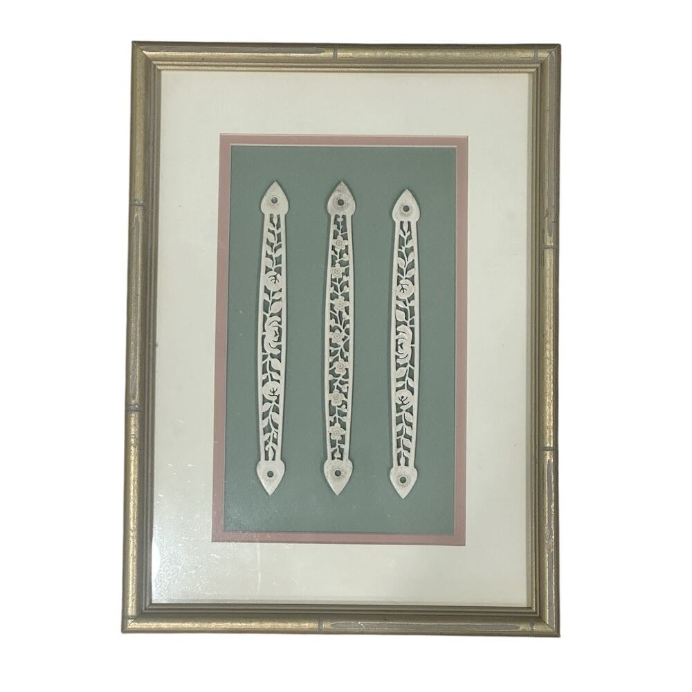 Framed Carved Bone Floral Escutcheons Cottagecore VTG traditional Wall Art